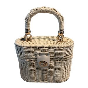 Amalia Imports Wicker Rattan Style Top Handle Bag Detachable Chain Strap NWT